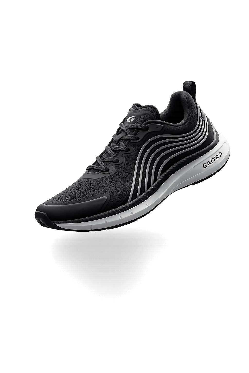 Design 2 — Monochrome black with silver contour lines.