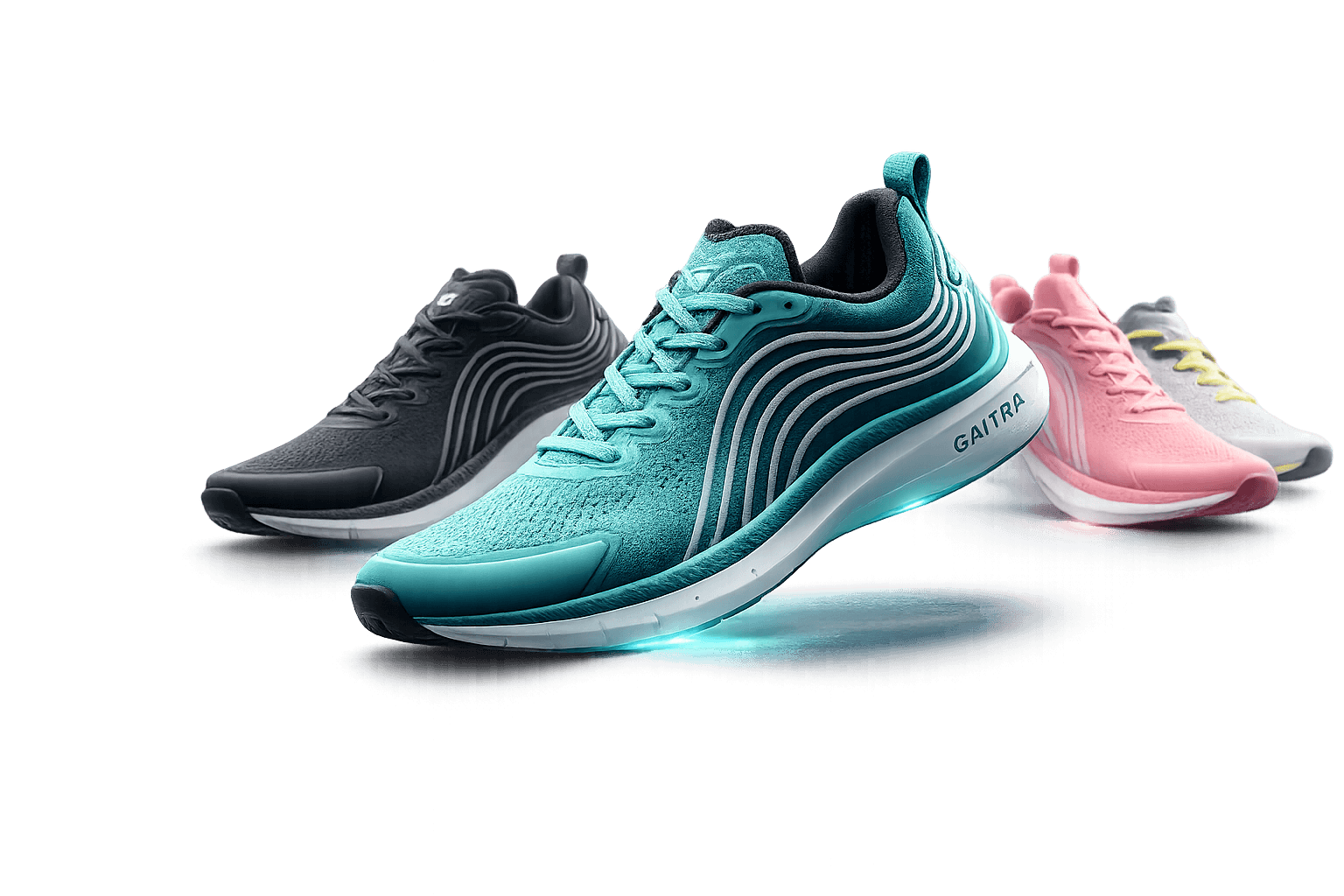 GAITRA Aqua smart shoe with the wider colourway range behind it